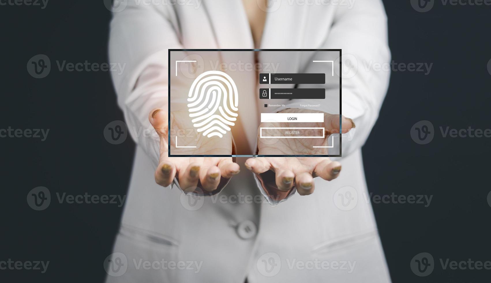 cyber security concept business woman Currently using a notebook computer to log into the system. Password must be filled in for safety in use photo