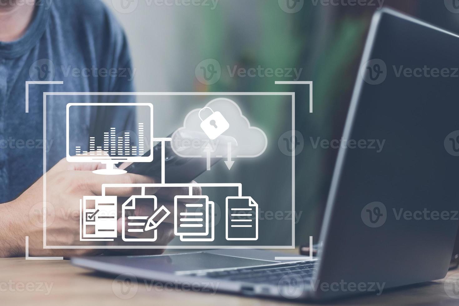 Document Management Systemdms concept. Male hands operating a computer. to manage online that is easy, convenient, fast and enhances the efficiency of digital transformation for the organization photo