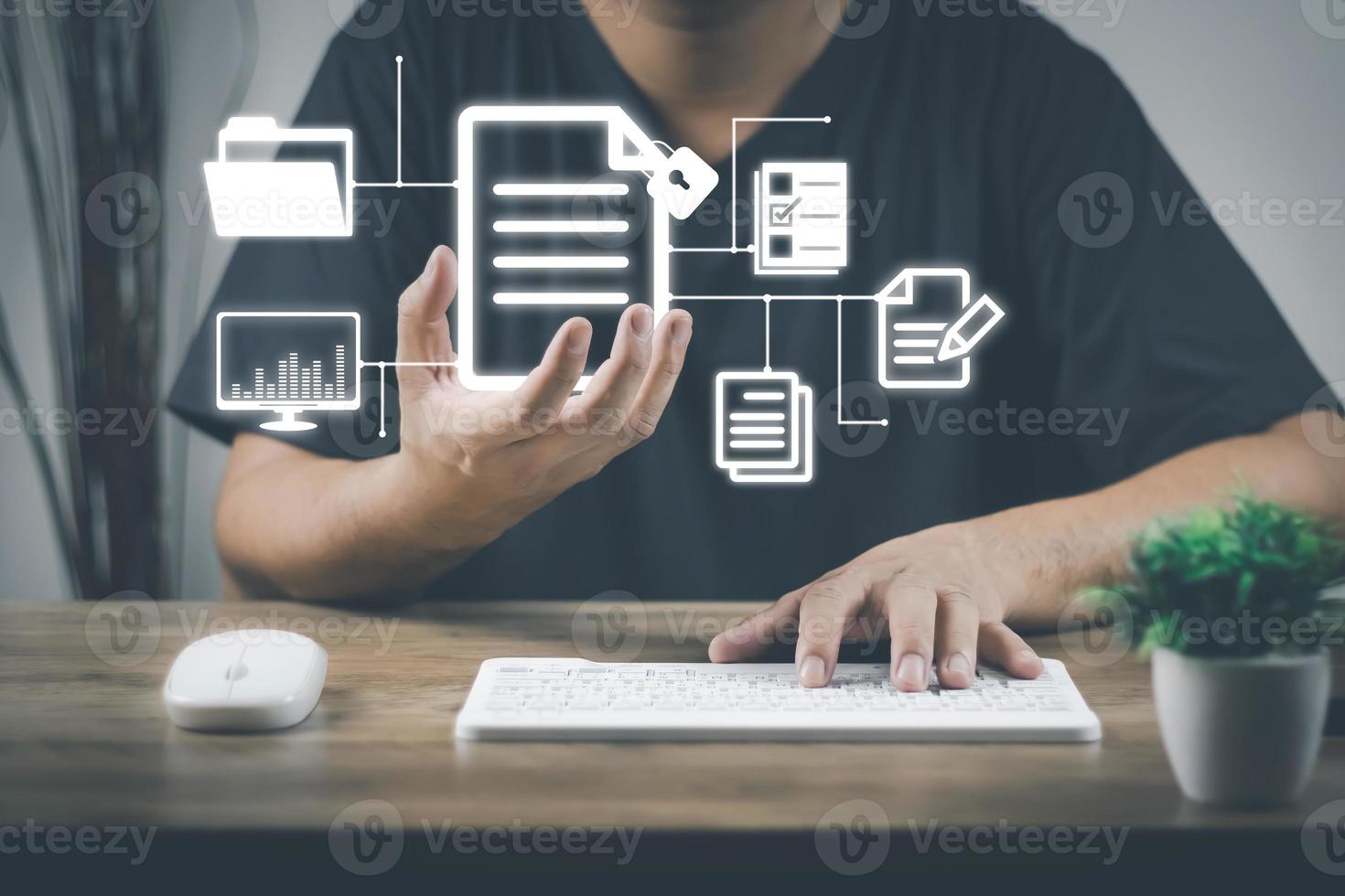 Document Management Systemdms concept. Male hands operating a computer. to manage online that is easy, convenient, fast and enhances the efficiency of digital transformation for the organization photo