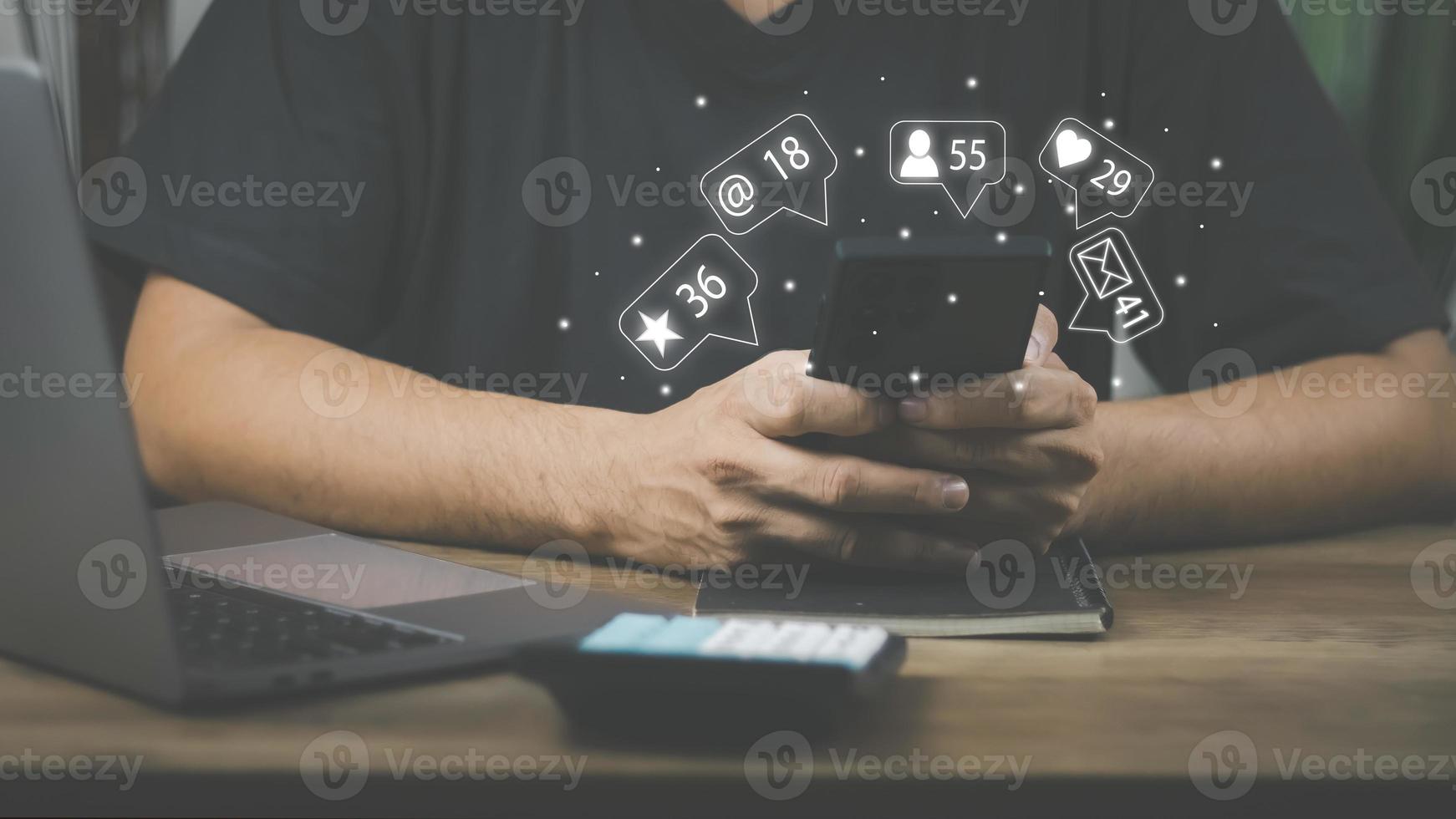 Social media technology concept, man hand using smartphone Login to the online network Use social media to do business and marketing payment from home through the Internet. photo