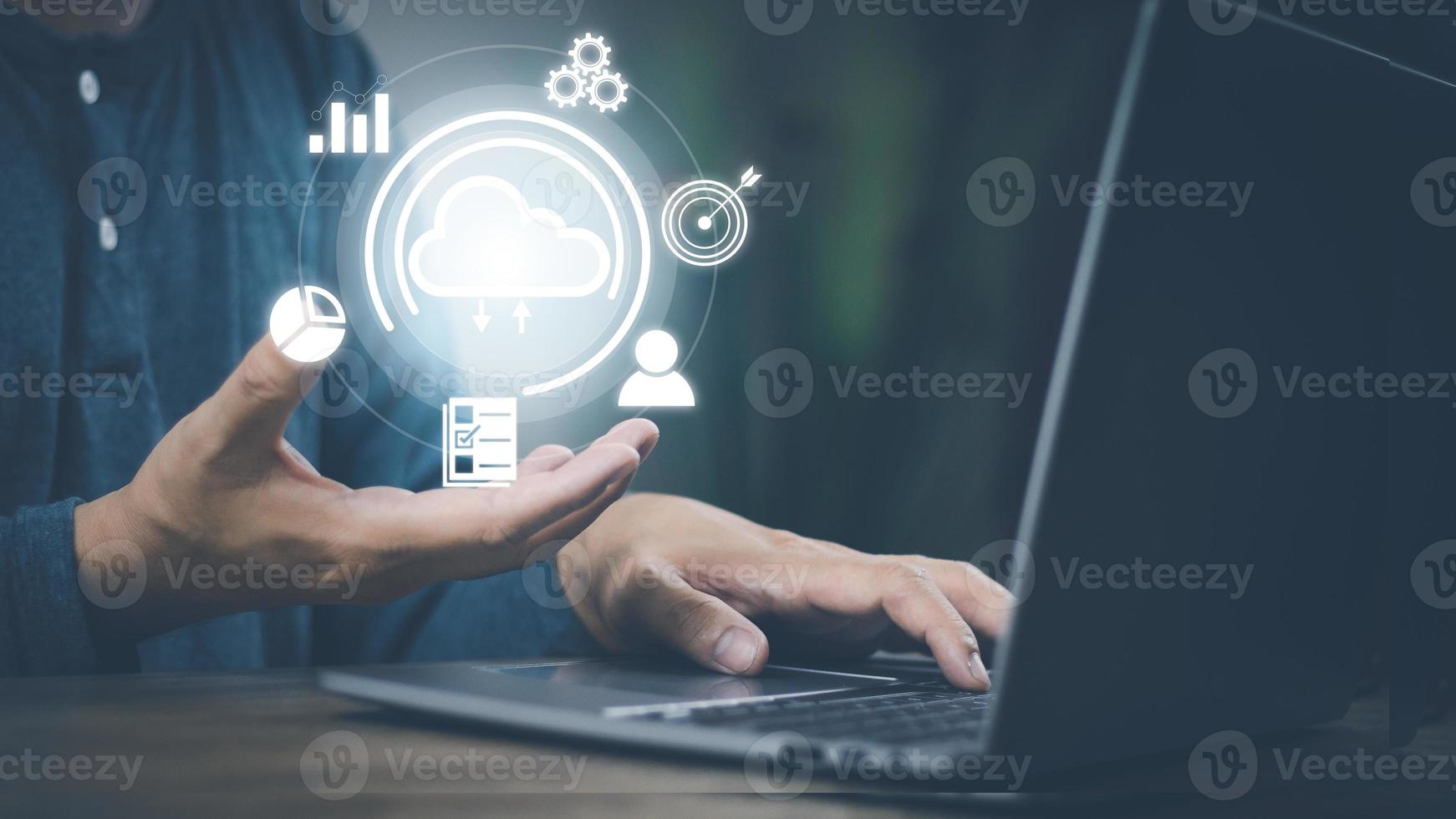 The concept of using technology to connect data to the world, business man use smartphones. online transaction on the internet Big data is used marketing payment Search information photo