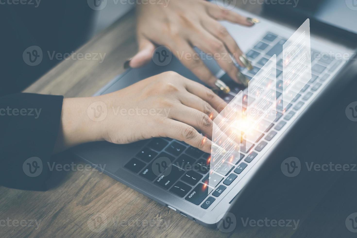Document Management Systemdms concept. Male hands operating a computer. to manage online that is easy, convenient, fast and enhances the efficiency of digital transformation for the organization photo