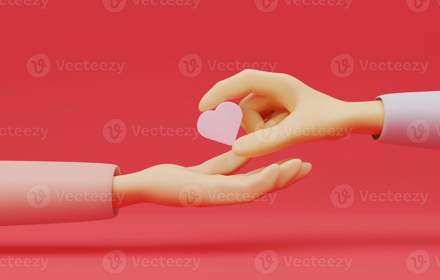 Hand holding heart on pink background. Give love or donation social support, charity and help. 3d rendering,3d illustration, photo