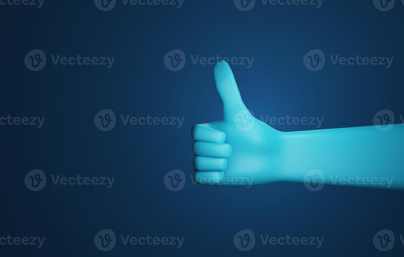 Thumbs up hand on dark blue background. 3d rendering,3d illustration. photo