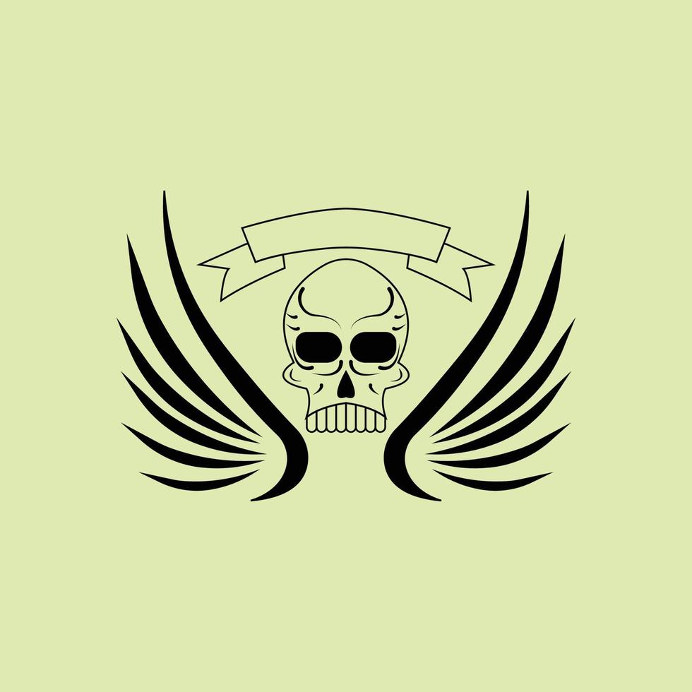 cabeza de calavera con logo de icono de alas voladoras vector