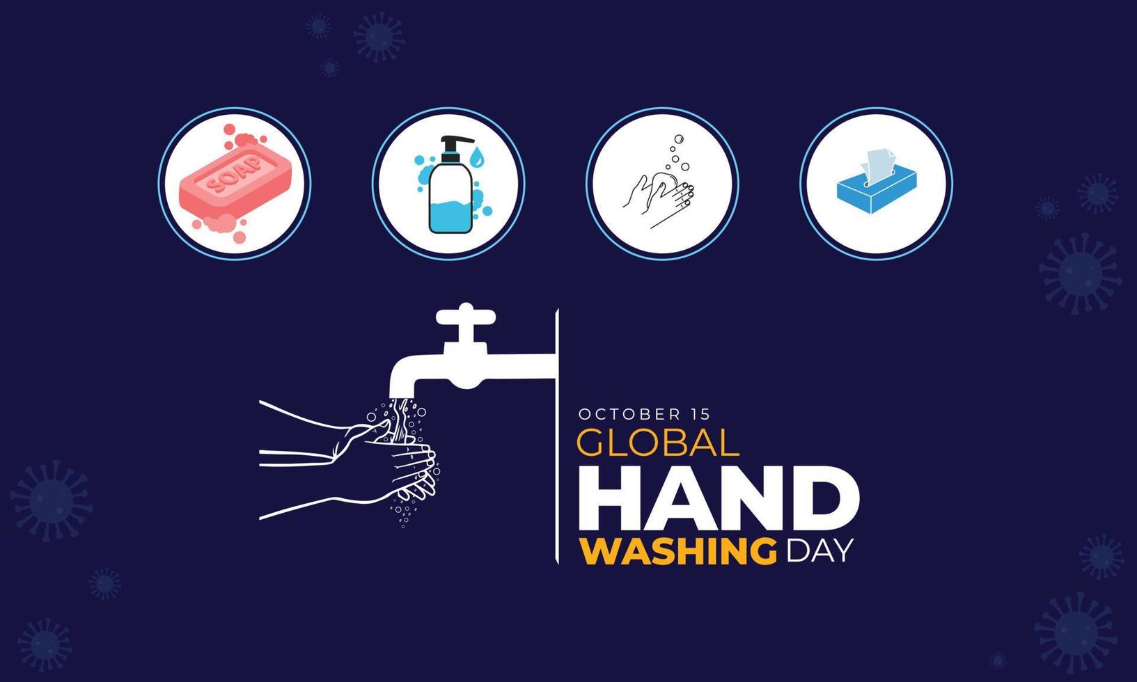 día mundial del lavado de manos.15 de octubre. icono de coronavirus. lavado de manos con agua del fondo del grifo. ilustración vectorial vector