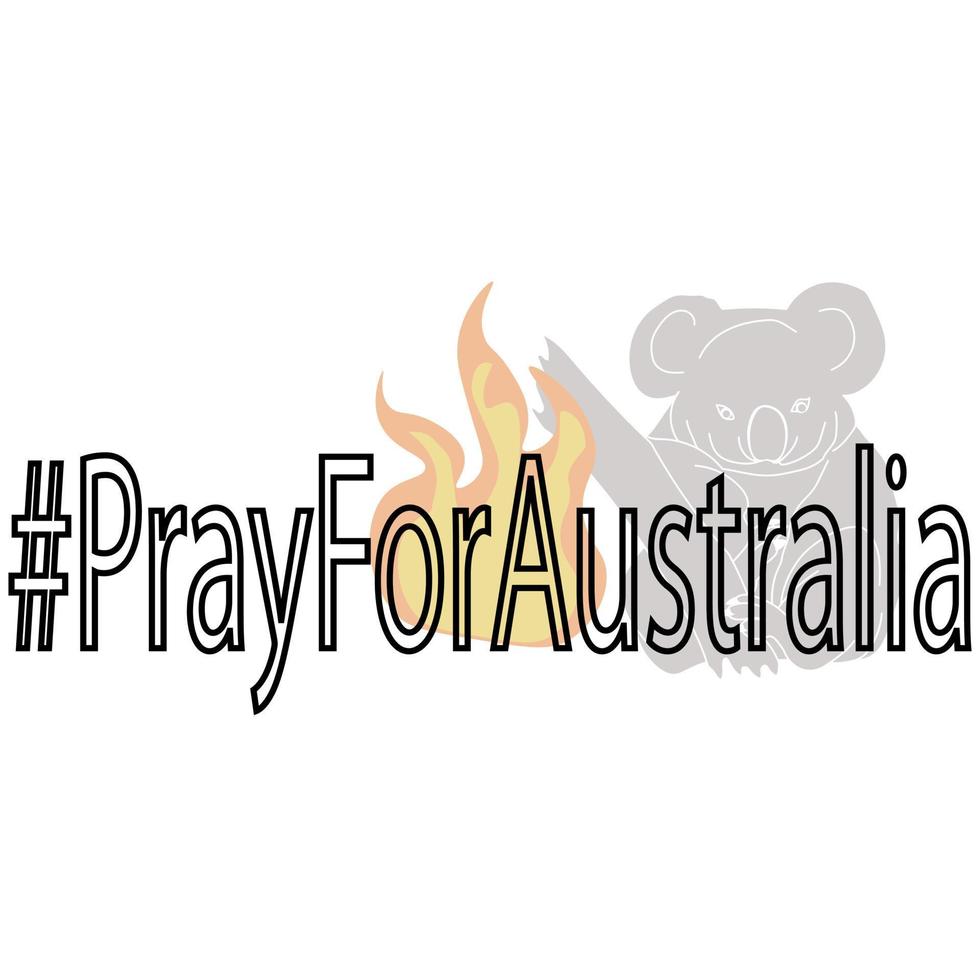 Pray for Australia, lettering and silhouette of a koala on fire in the background, animal rescue vector