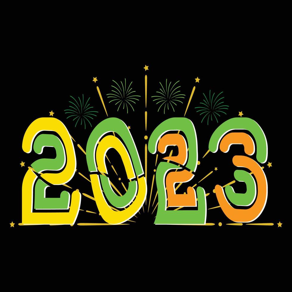 2023. Can be used for happy new year T-shirt fashion design, new year Typography design, new year swear apparel, t-shirt vectors,  sticker design, cards, messages,  and mugs vector