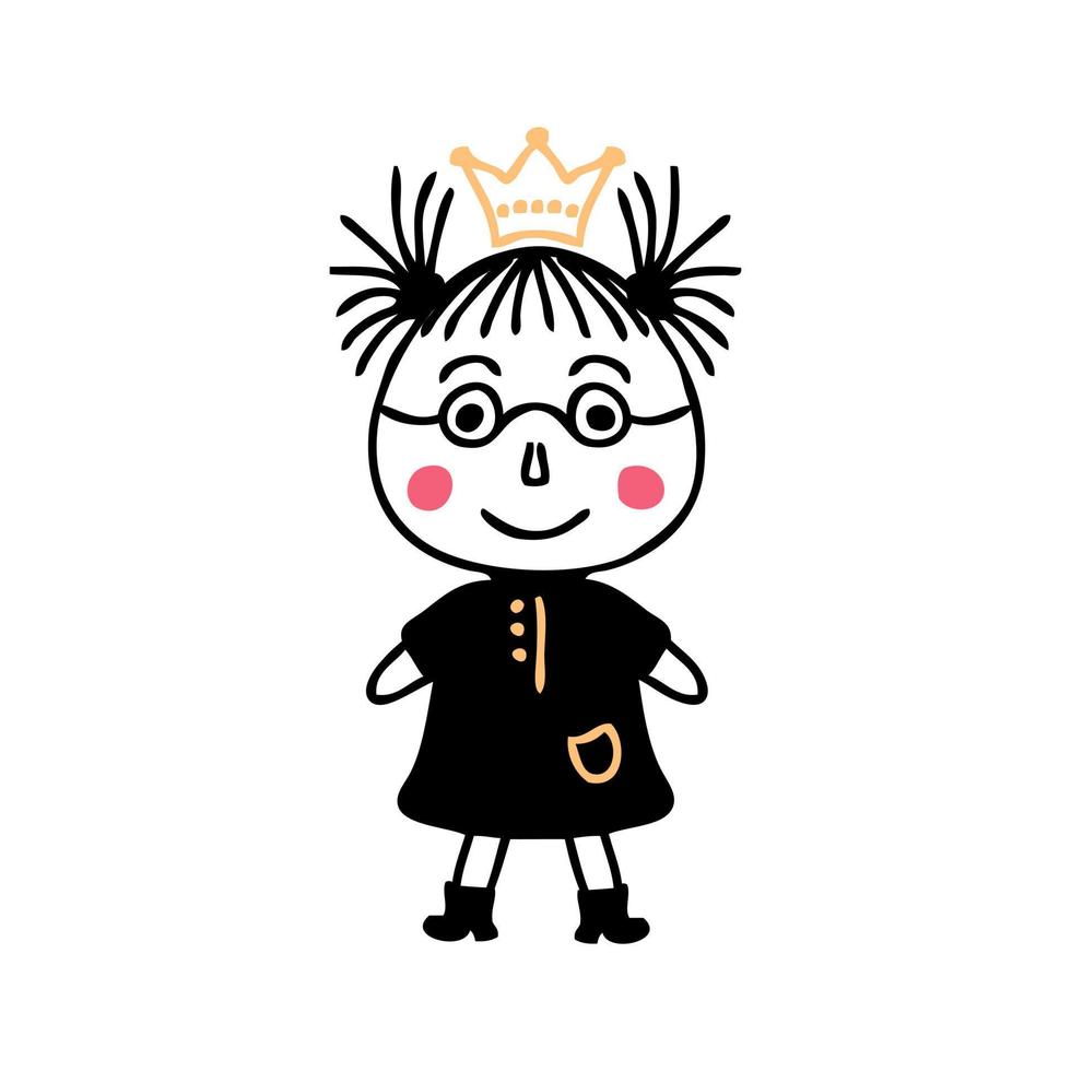Cute little princess doodle isolated vector illustration.