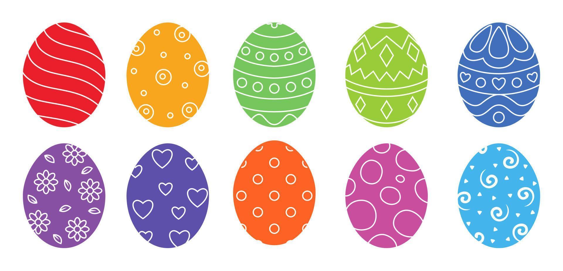 colección de huevos coloridos decorados ricos ornamentales de pascua dibujados a mano vector