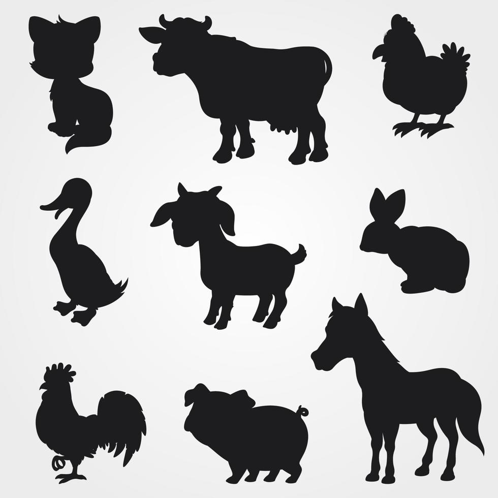 colección de siluetas de animales de granja vector