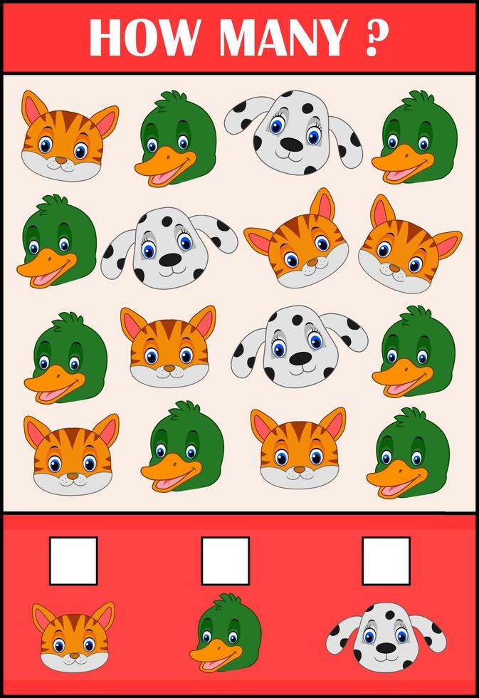 juego educativo de conteo de animales para niños en edad preescolar vector