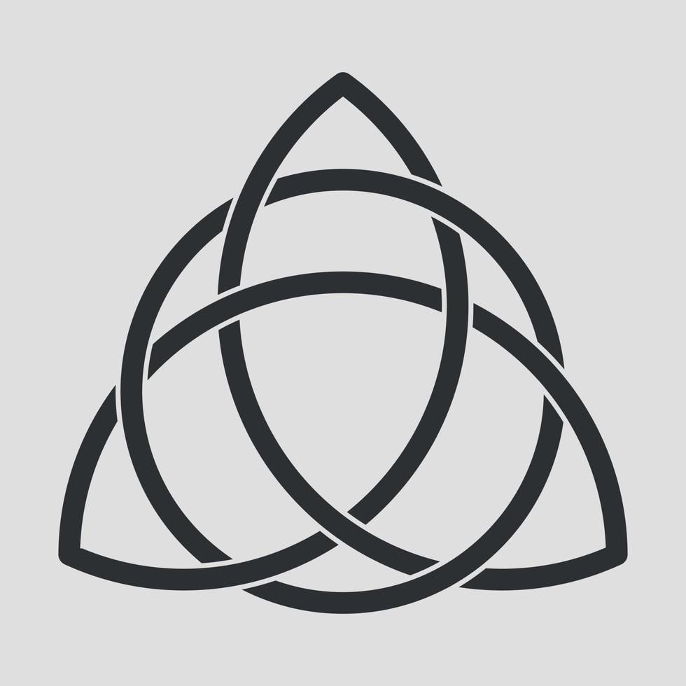 Triquetra or Trinity knot sign. Pagan symbol of eternity. Celtic decorative element. Shapes interlocking each other. Trinity knot with circle, endless loop. Vector illustration