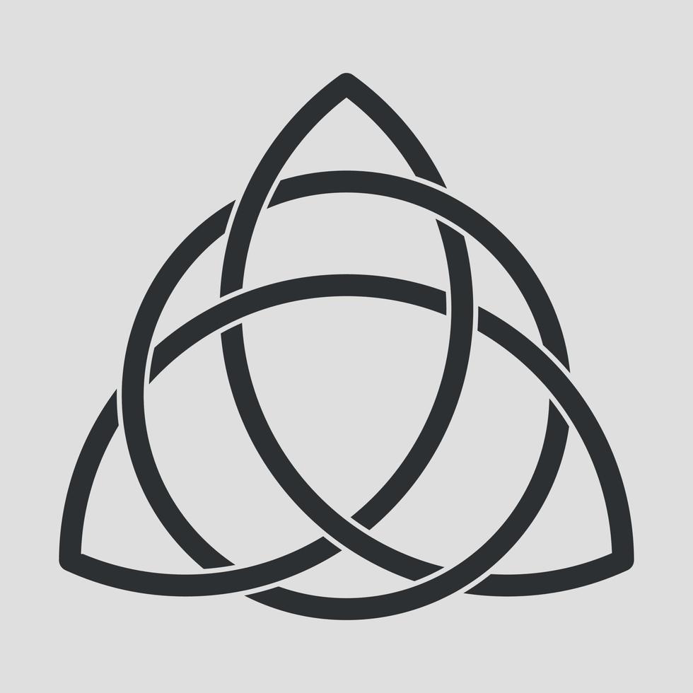 Triquetra or Trinity knot sign. Pagan symbol of eternity. Celtic decorative element. Shapes interlocking each other. Trinity knot with circle, endless loop. Vector illustration