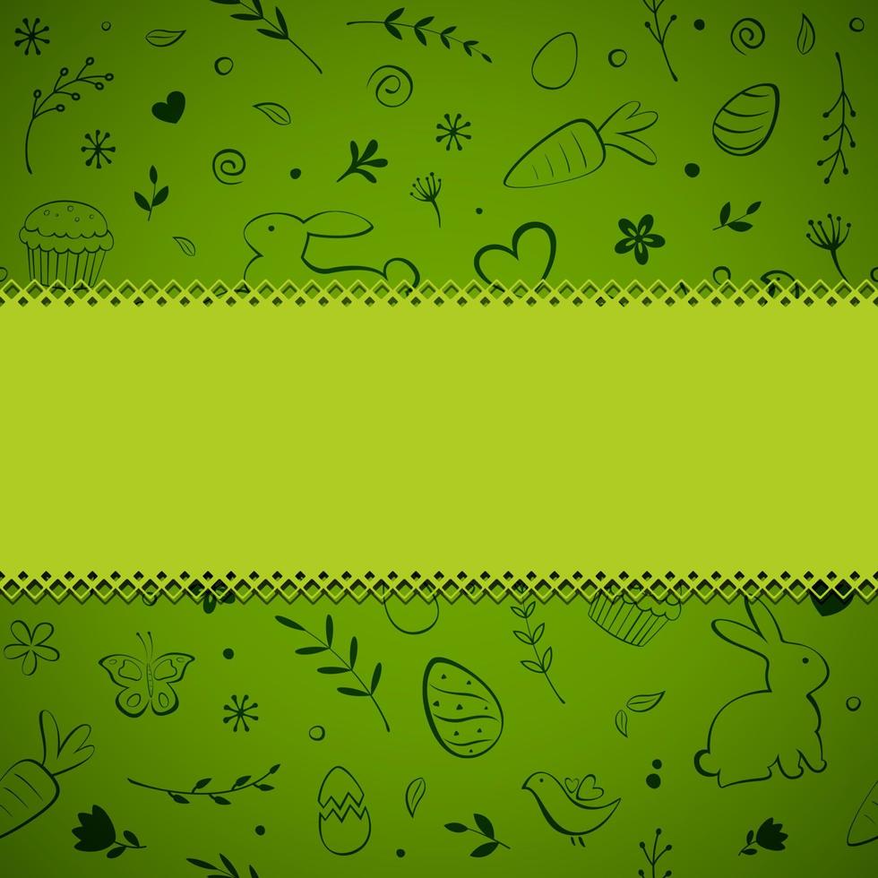 Seamless Easter pattern greeting card on green background vector