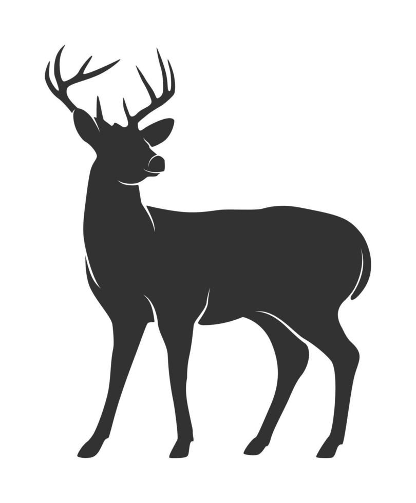 Silhouette of deer with antlers on white background vector