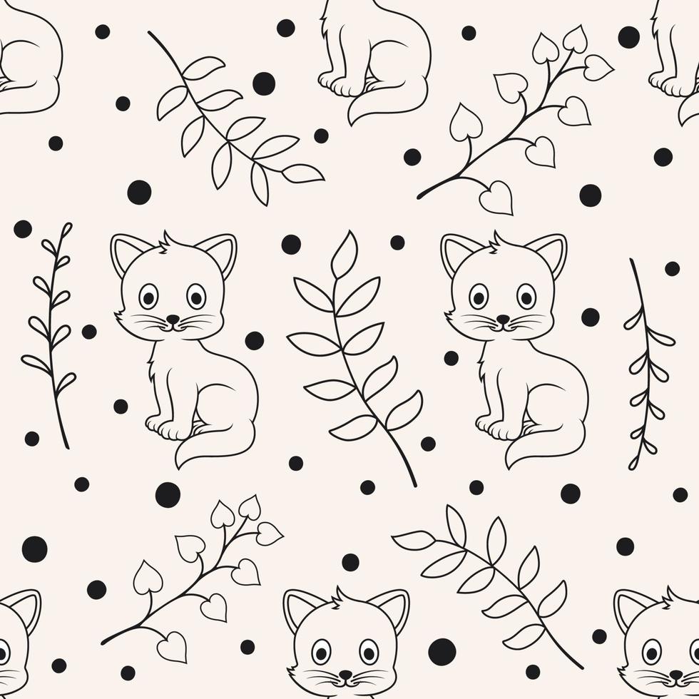 lindo patrón floral transparente con animales gato vector