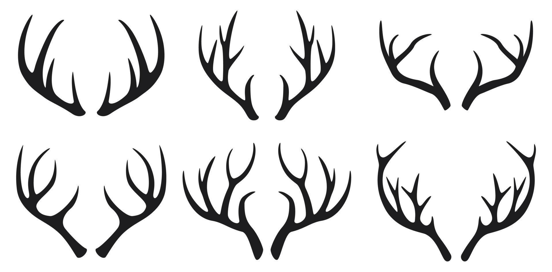 Deer antlers black icons set on white background vector