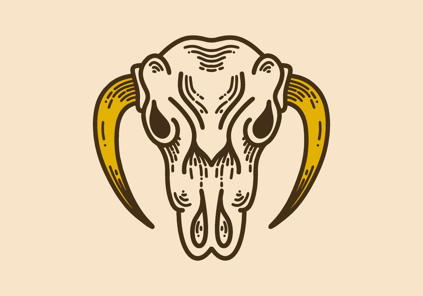 Bull skull with upside down horn vintage retro line art vector