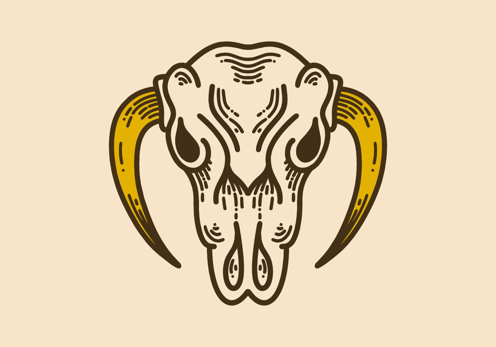 Bull skull with upside down horn vintage retro line art 11883066 Vector