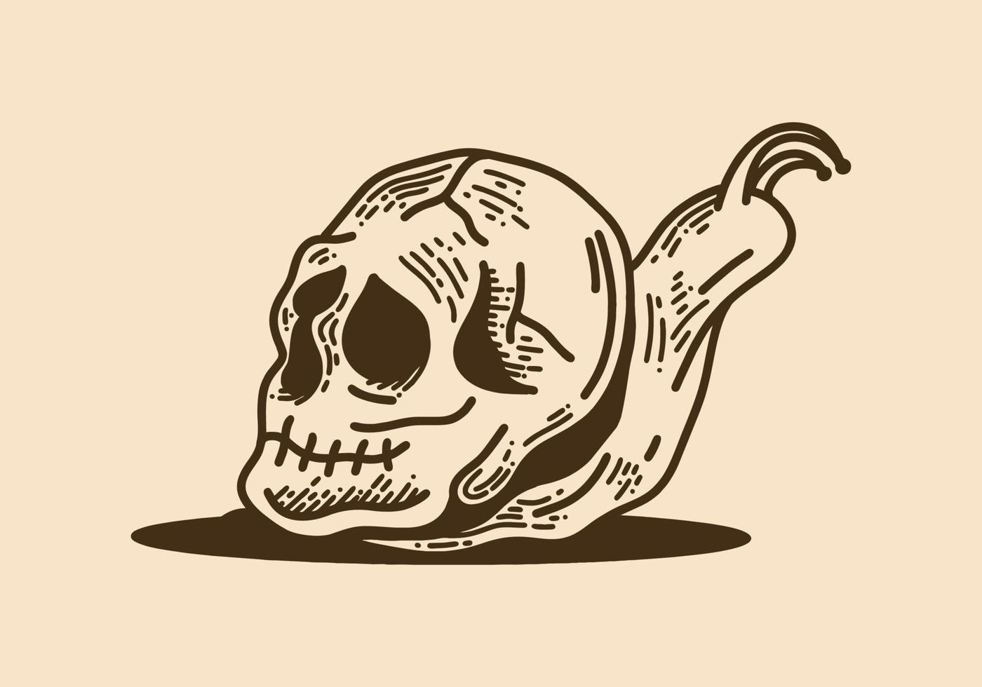 caracol con calavera vintage retro line art vector