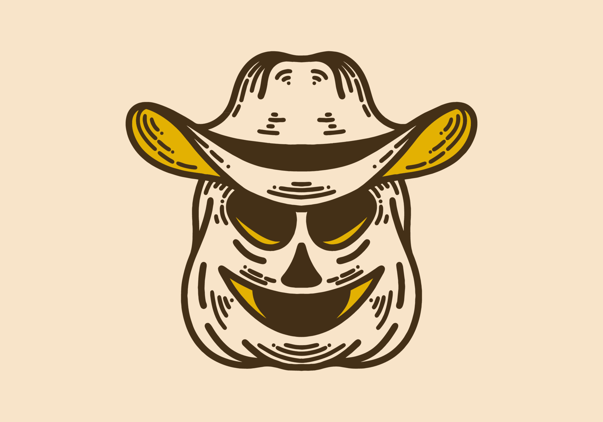 Pumpkin wearing a cowboy hat vintage retro line art 11883073 Vector Art