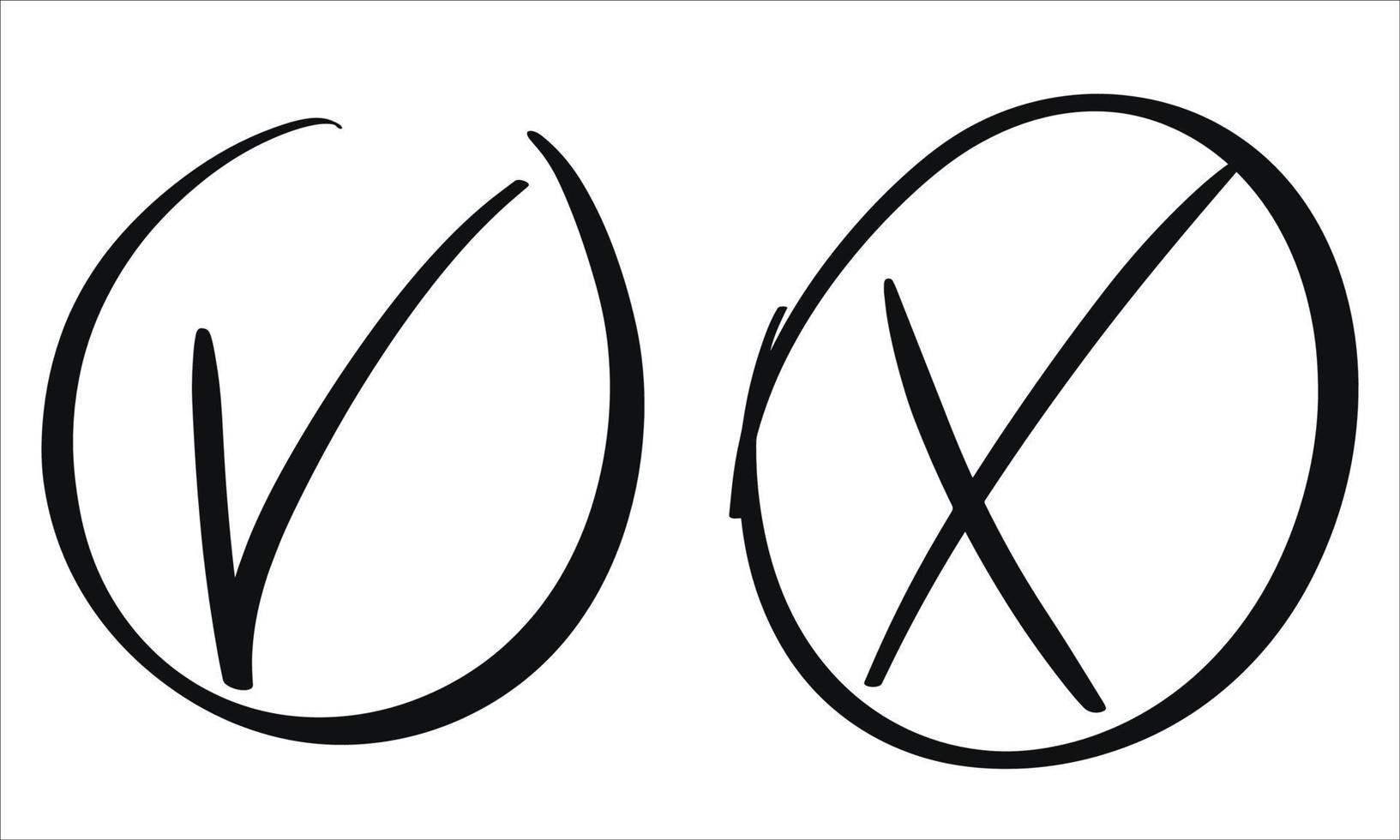 Black and white set of check and cross. Signs of agreement and denial. YES and NO symbol for voting, testing. Flat tick. Vector isolated icon. The sign is prohibited.
