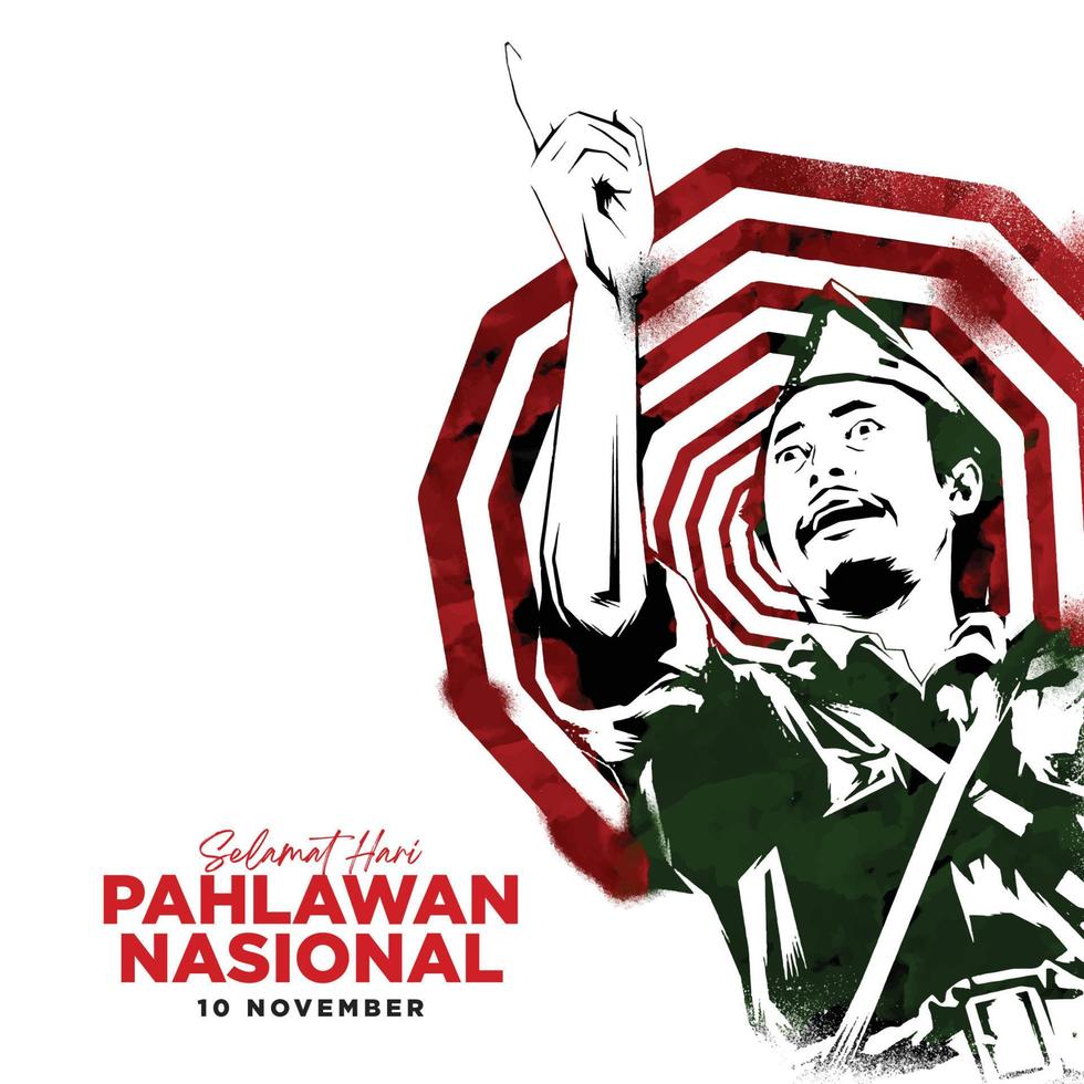 Indonesian text November 10, Heroes Day. Happy National Heroes Day Hari Pahlawan vector illustration. Suitable for greeting card, poster and banner.
