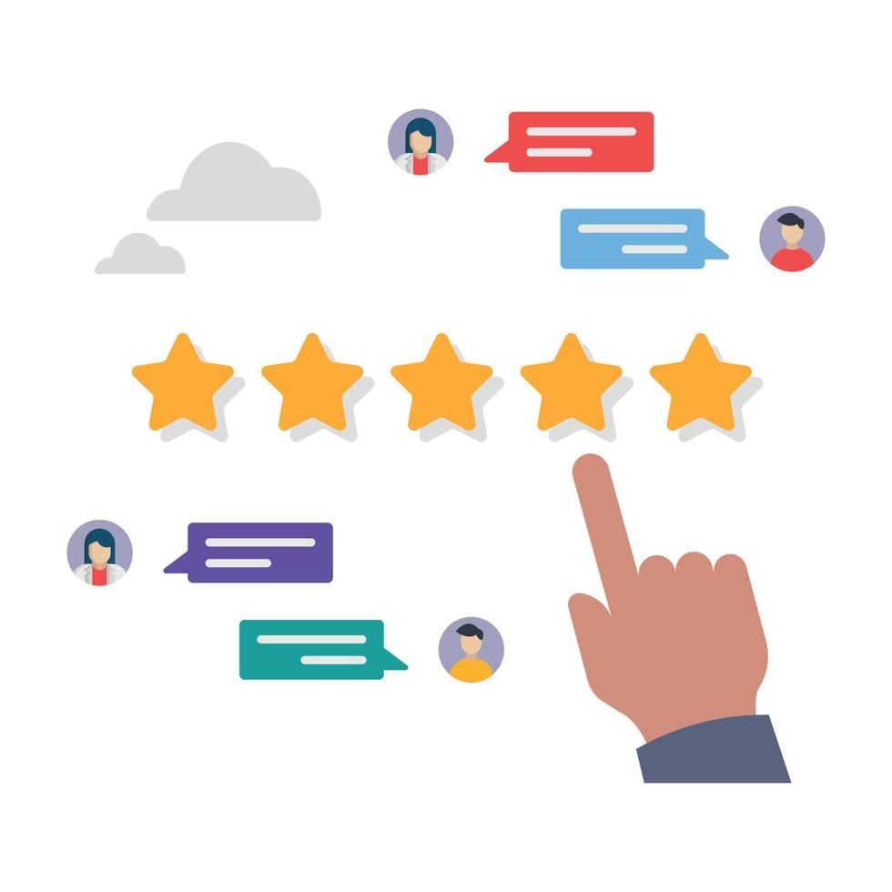 Customer review showing on five star rating. Reviews stars with good and bad rate and text illustration. vector