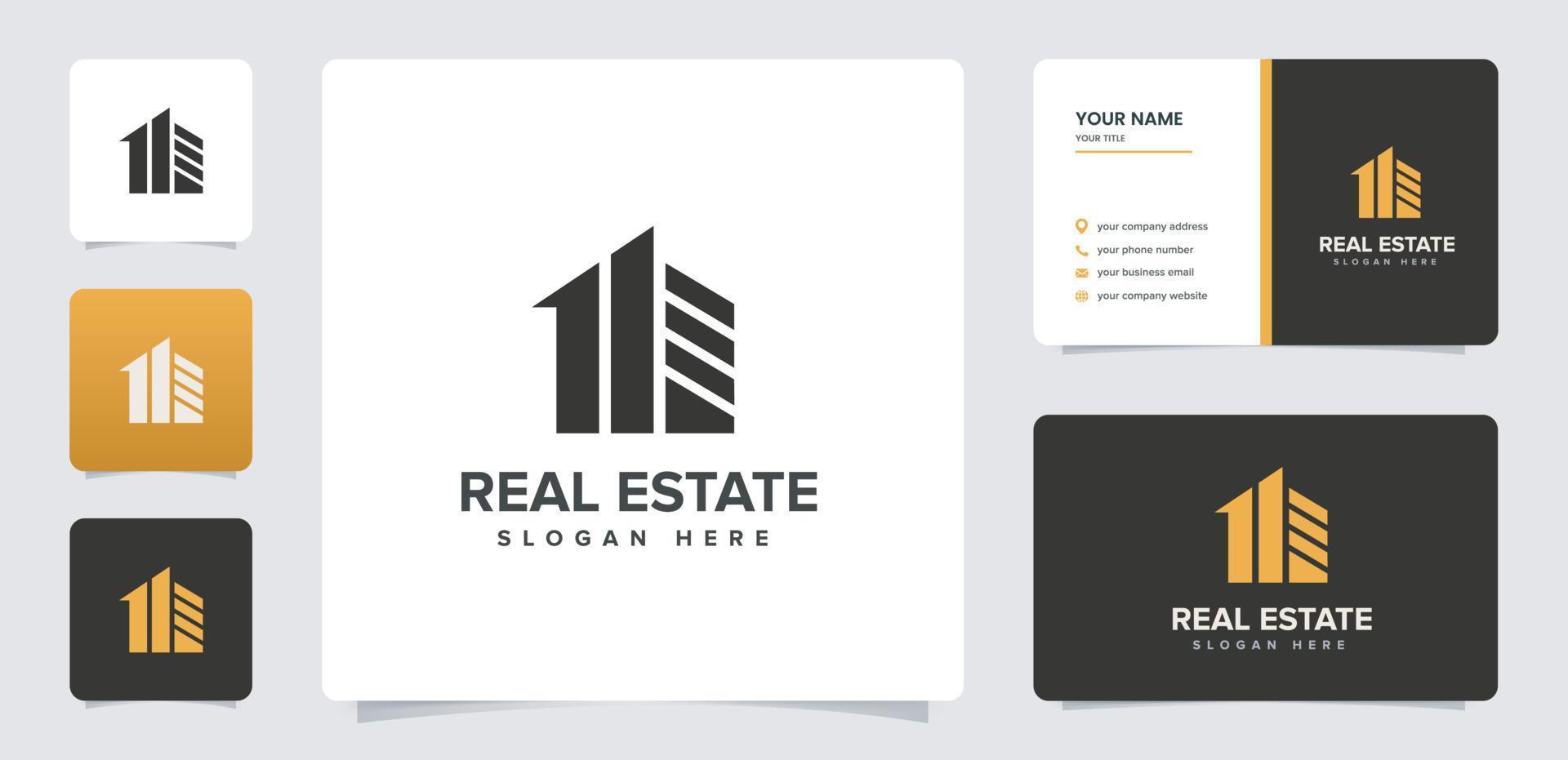 inmobiliaria, arquitectura, logotipo de construcción para el logotipo de propiedad con plantilla de tarjeta de visita vector