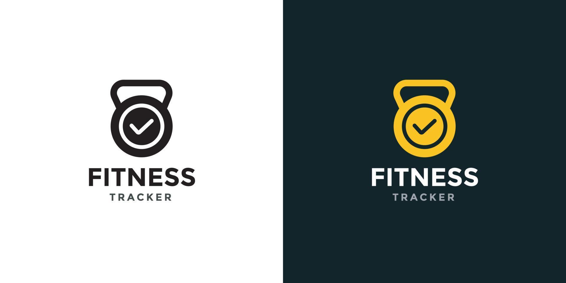 Modern fitness logo with time tracker and kettlebell icon for fitness club vector