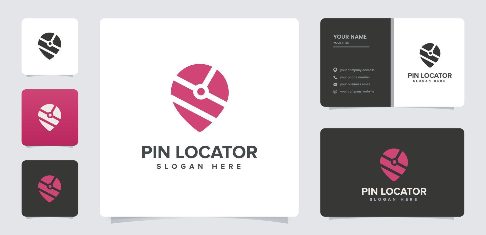 location, pin, map logo with business card template design vector