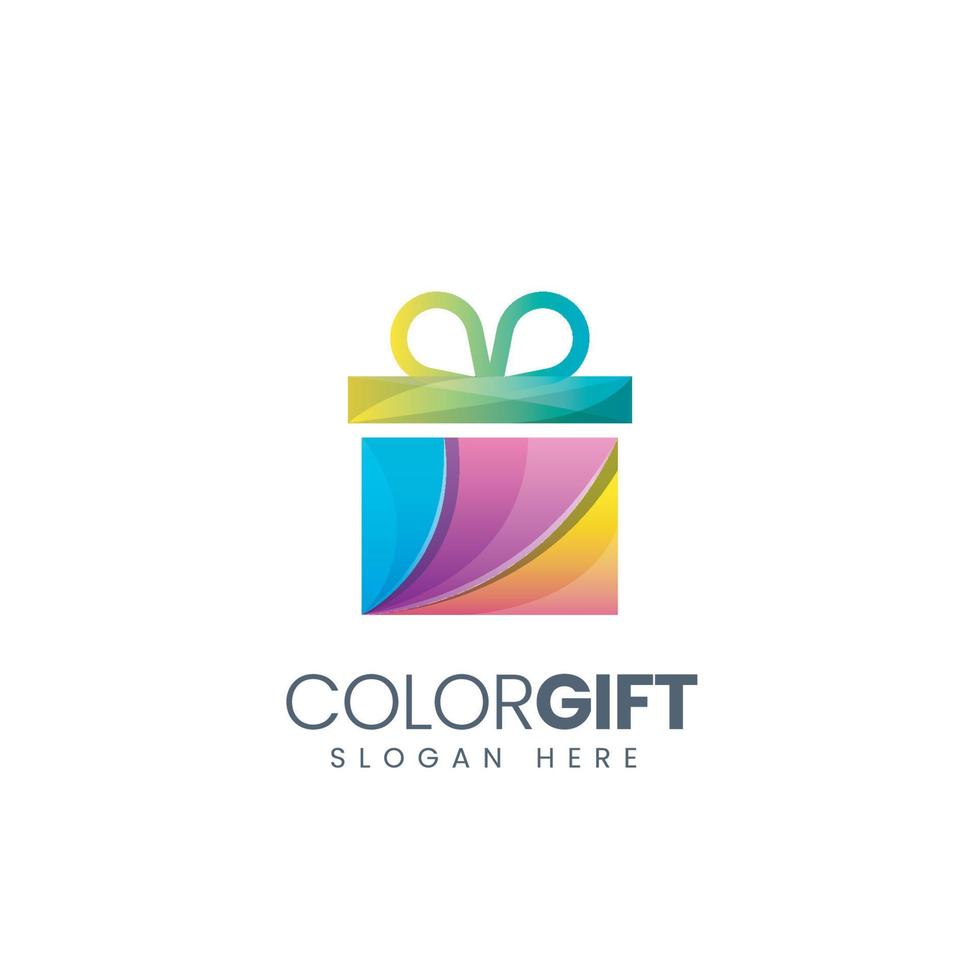 moderno vector gráfico caja de regalo logotipo colorido bueno para logotipo de tecnología, logotipo de cumpleaños, logotipo de fiesta, logotipo de empresa, logotipo ficticio, logotipo de empresa