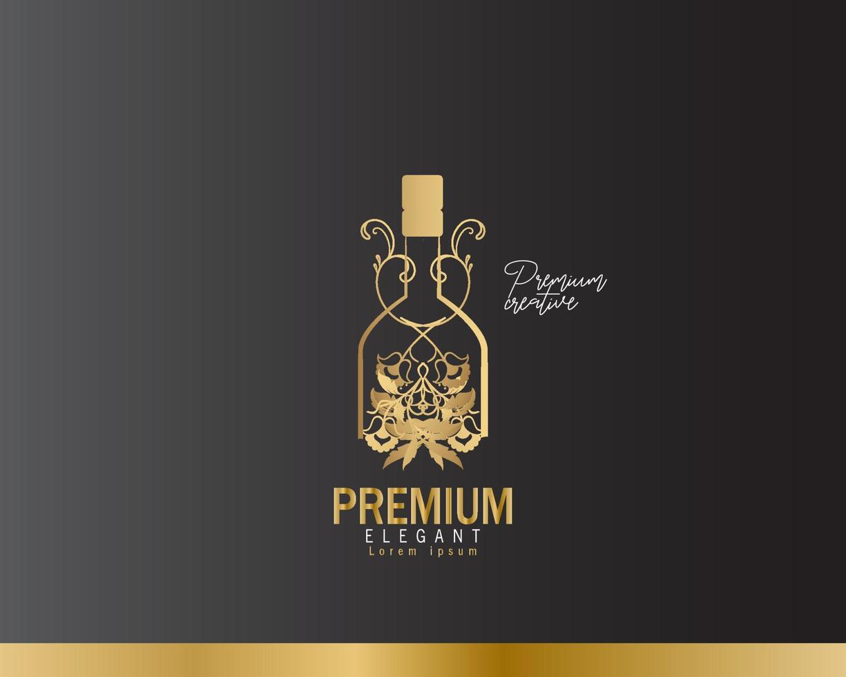 icono de la línea de vino. vector de logotipo de contorno de oro de vino. diseño de emblema