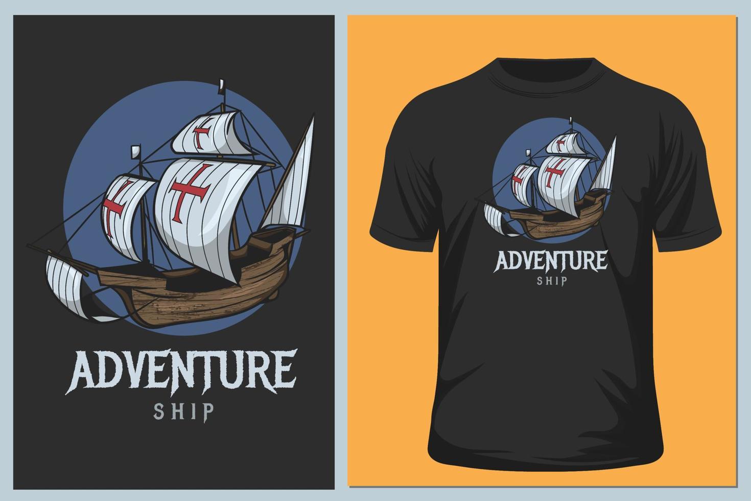 camiseta de barco de aventura vector