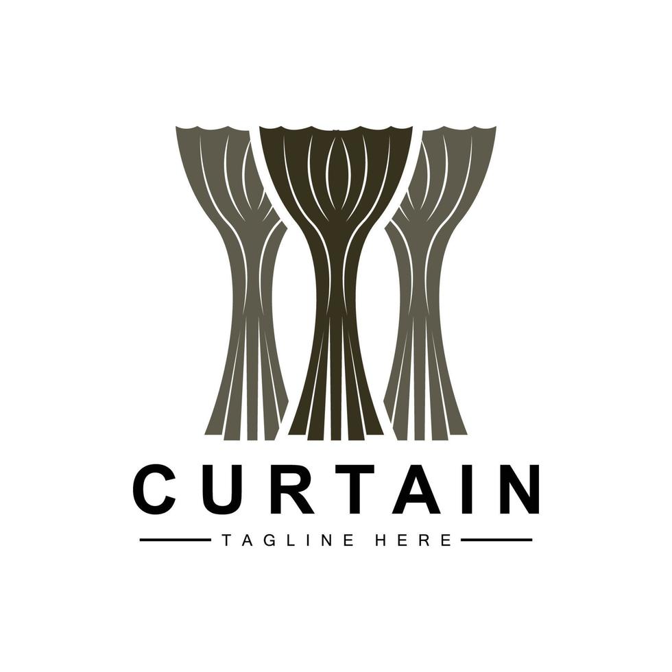diseño de logotipo de cortina de hogar y exposición, ilustración de vector de decoración de edificios