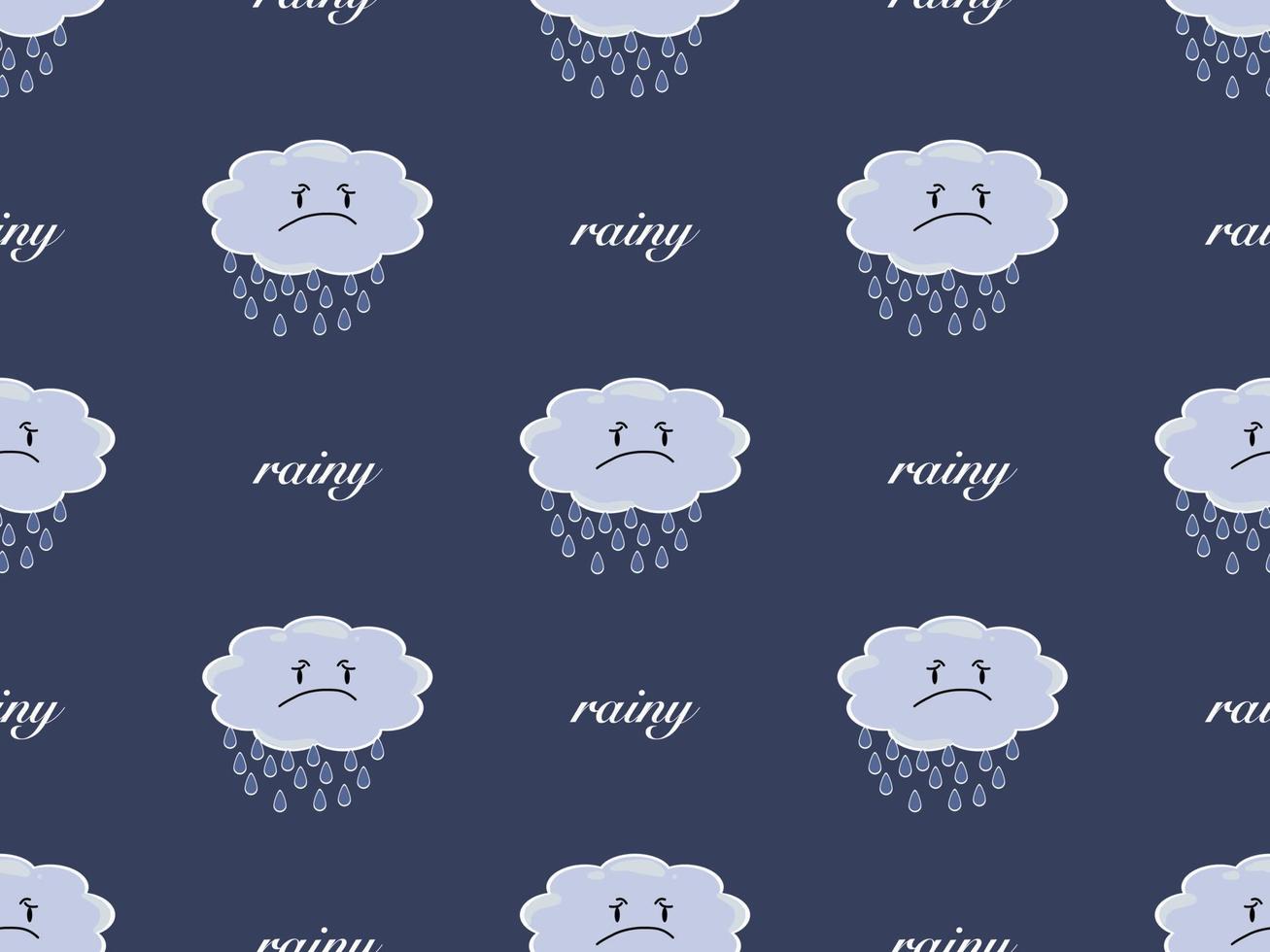 Rain cloud cartoon character seamless pattern on blue background vector
