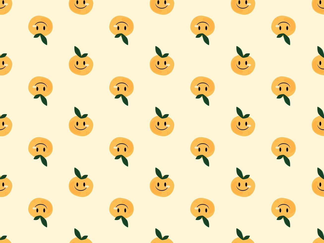 Orange cartoon character seamless pattern on yellow background vector