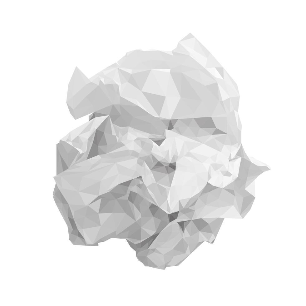 white crumpled paper ball low poly vector
