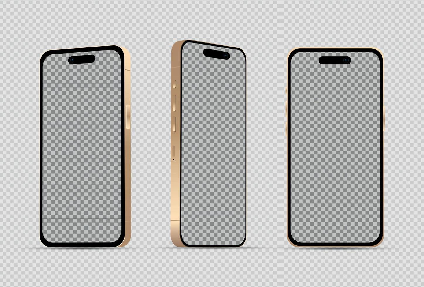 Realistic mocap without background gold mobile phone - Vector