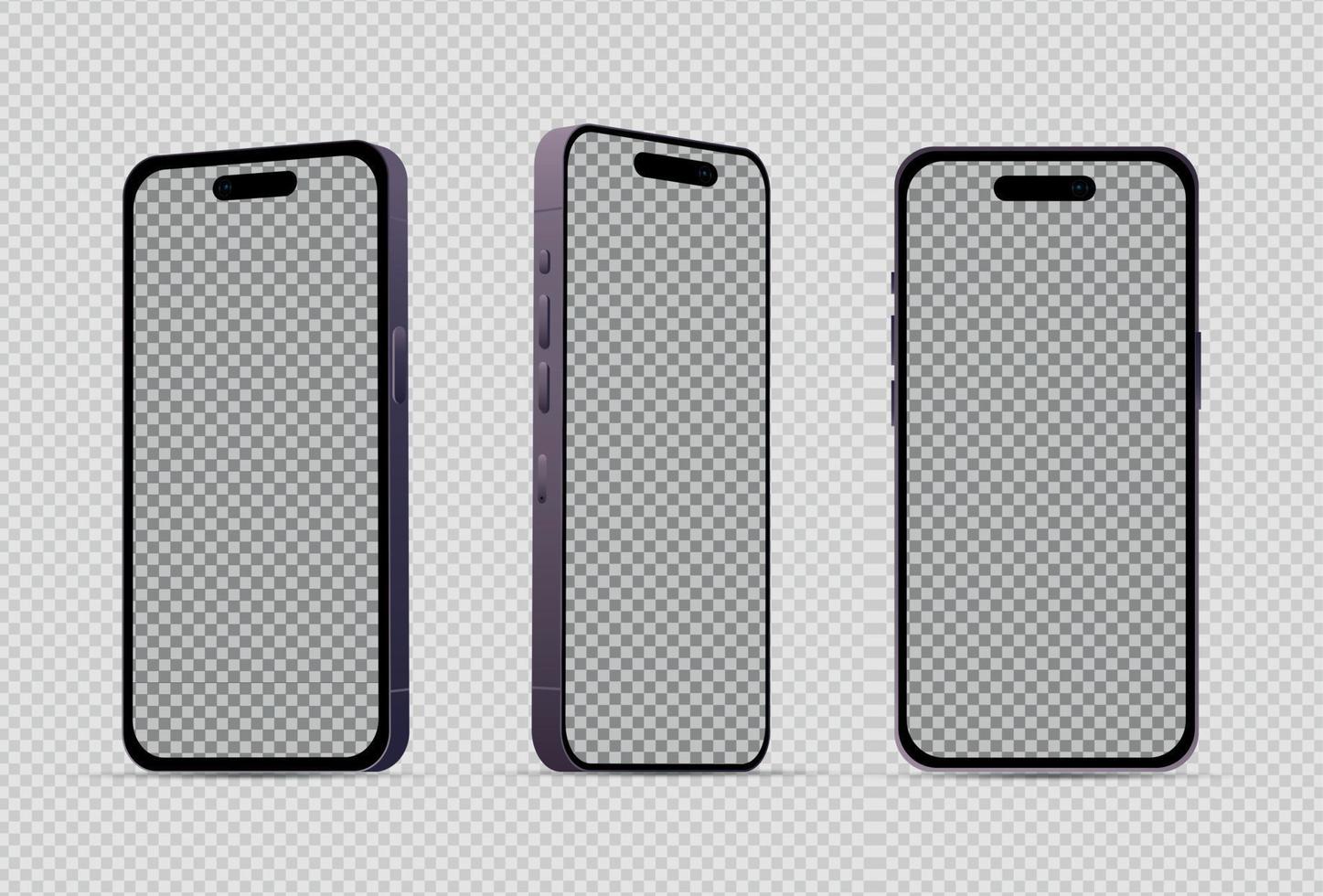 Realistic mockup without background purple mobile phone - Vector