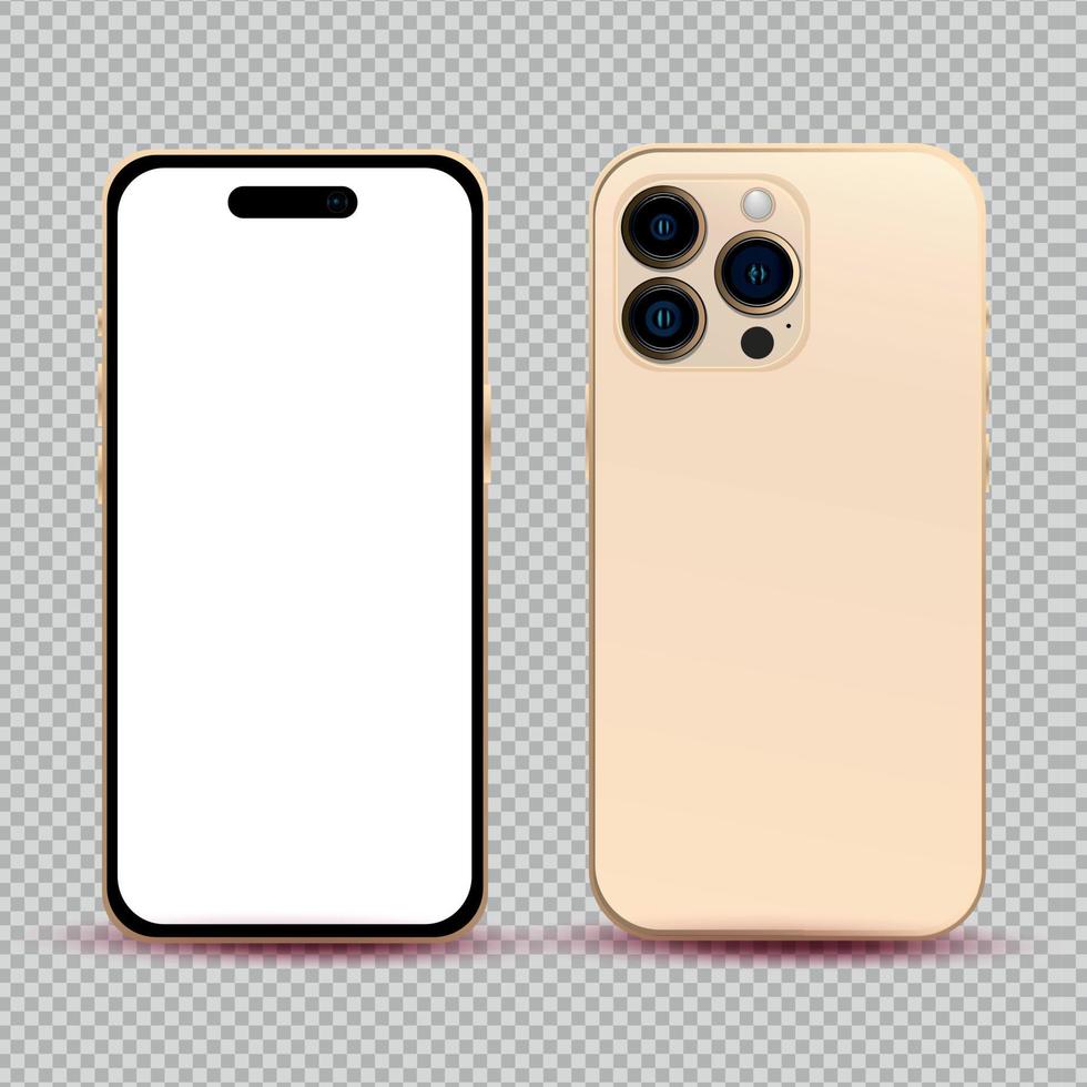 Realistic mocap without background gold mobile phone - Vector