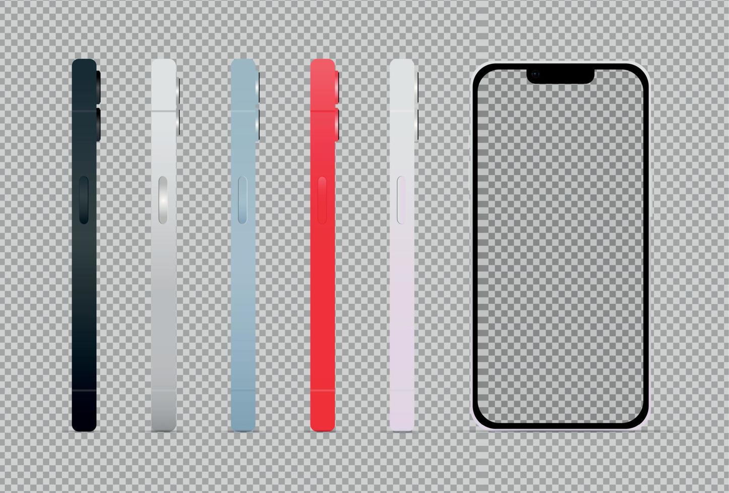 Mockup 5 pcs modern smartphones phones in different colors, templates for advertising - Vector