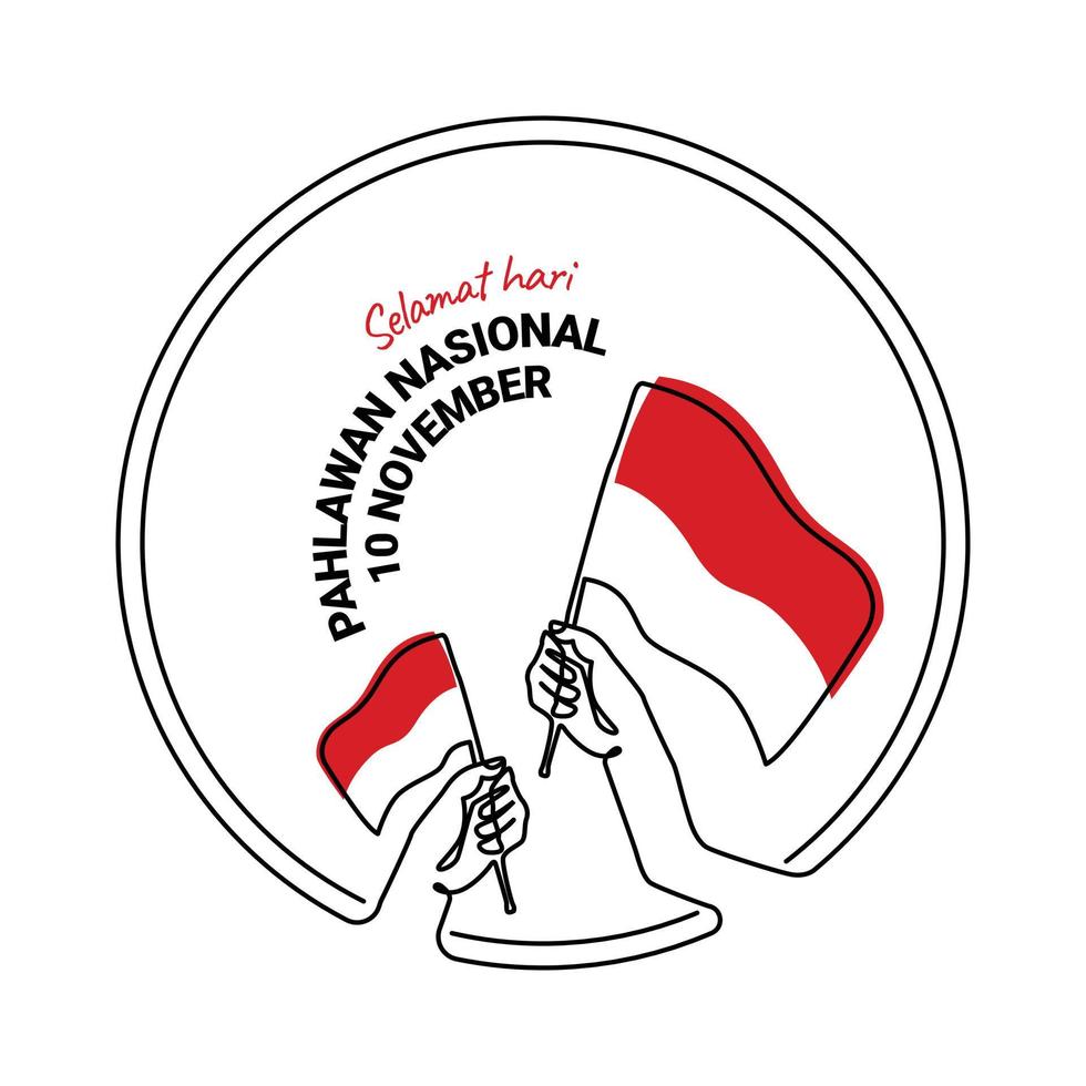 Hari pahlawan nasional simple line art flag vector