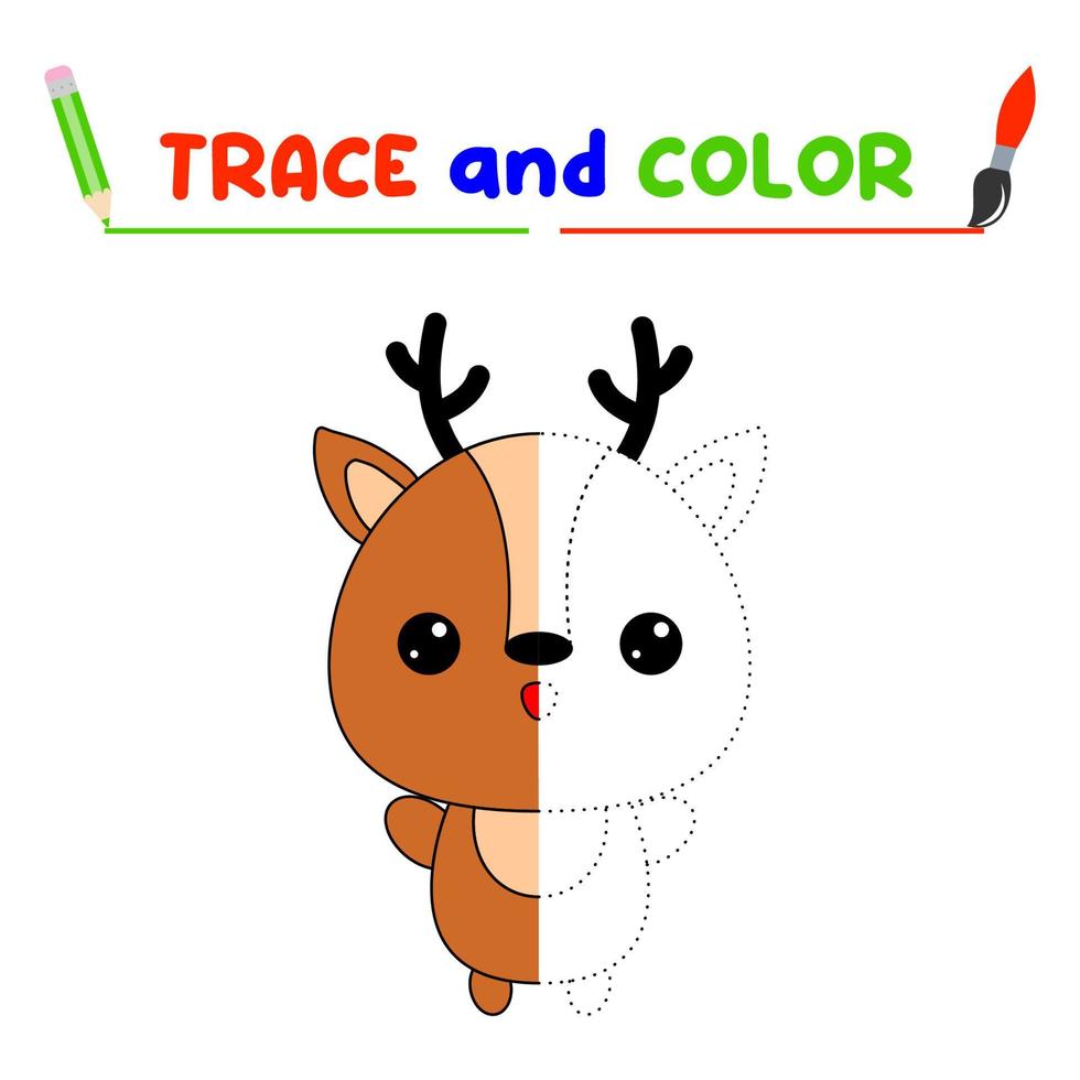 trace and color the animal. A training sheet for preschool children.Educational tasks for kids. Deer Coloring Book vector