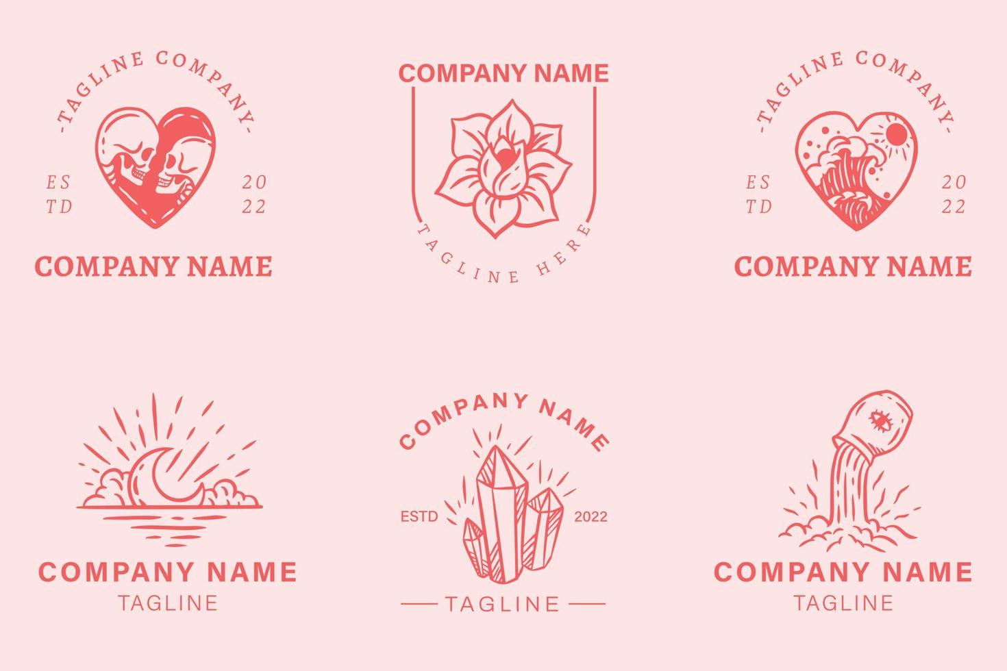 logotipo rojo de lujo colección de símbolos místicos minimalistas estilo rosa pastel. vector