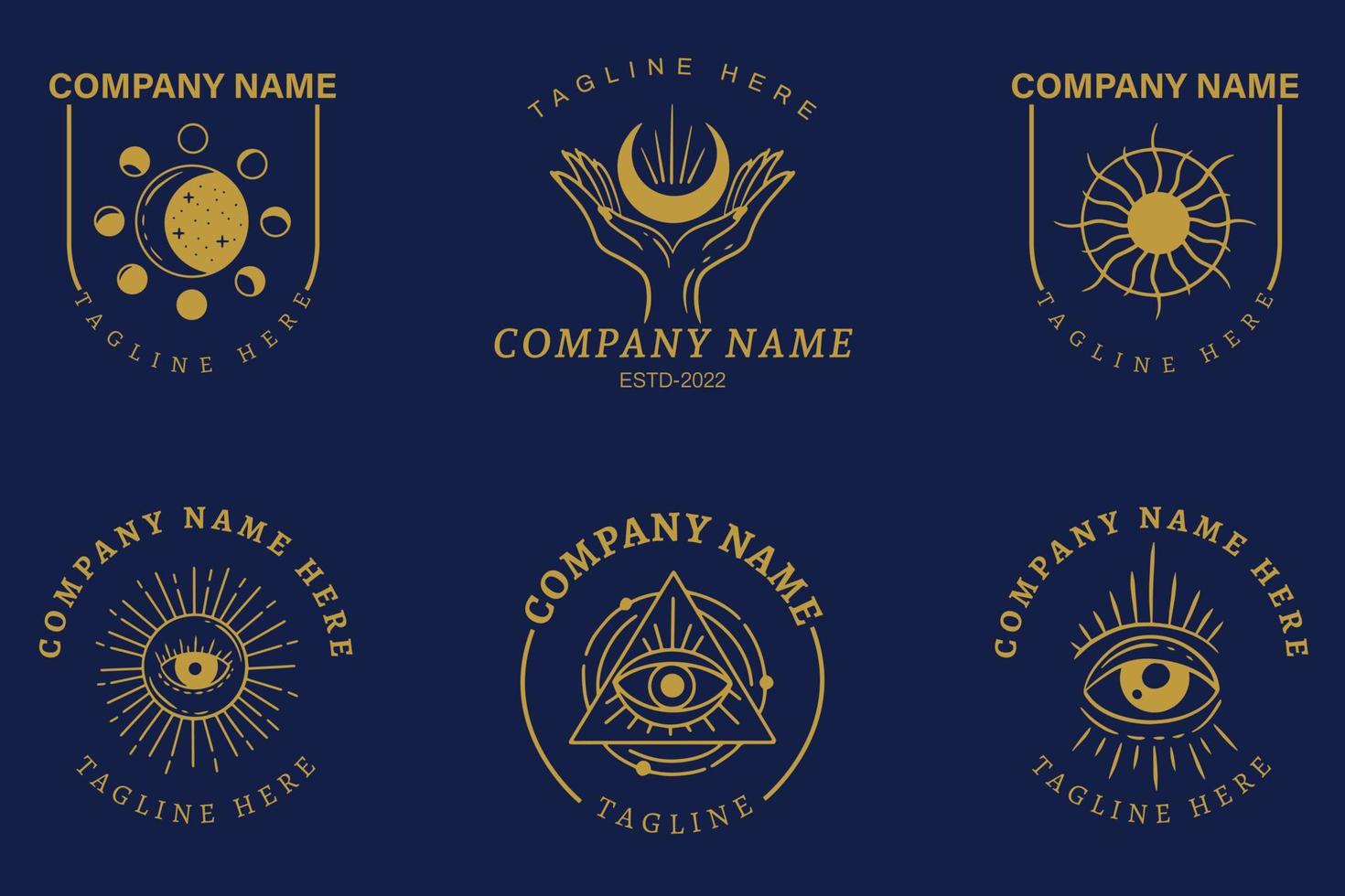 Minimalist Dark Gold Mystical Simple Logo Symbol Collection Template Dark Blue. vector