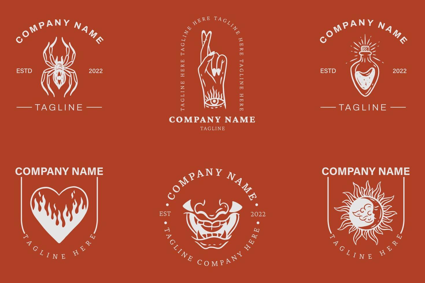 Minimalist Mystical White Simple Logo Symbol Collection Template Orange. vector