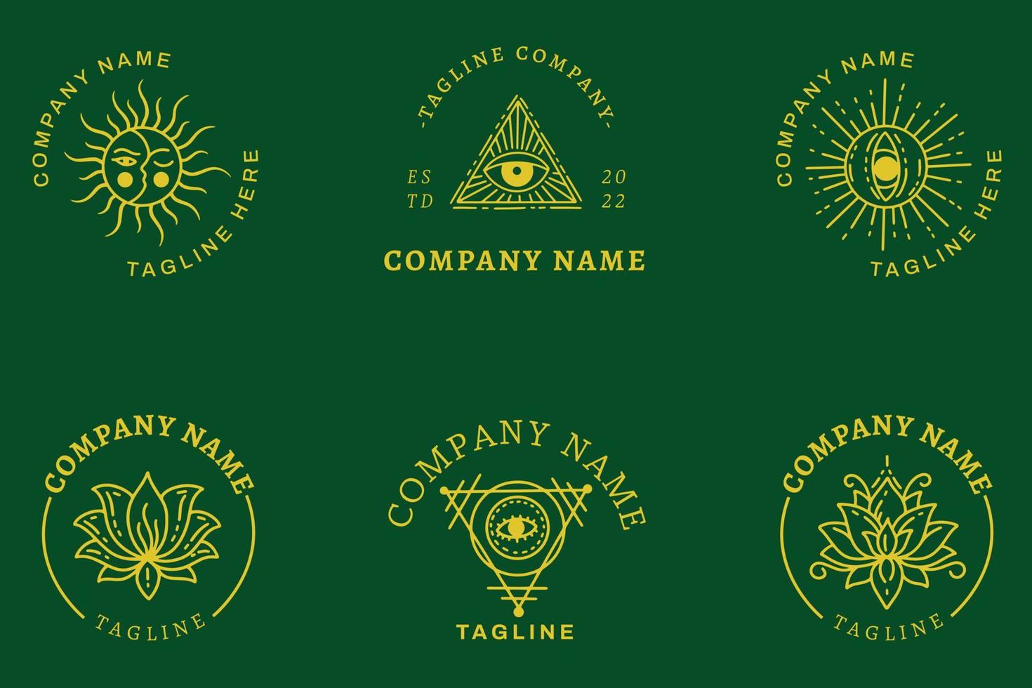 Minimalist Yellow Mystical Simple Logo Symbol Collection Template Green. vector