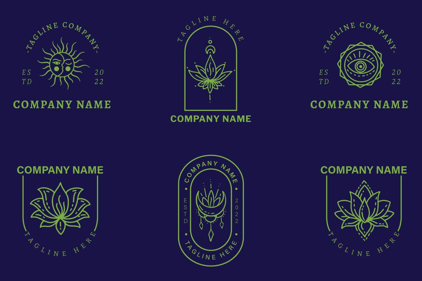 Green Minimalist Mystical Simple Logo Symbol Collection Template Dark Blue. vector